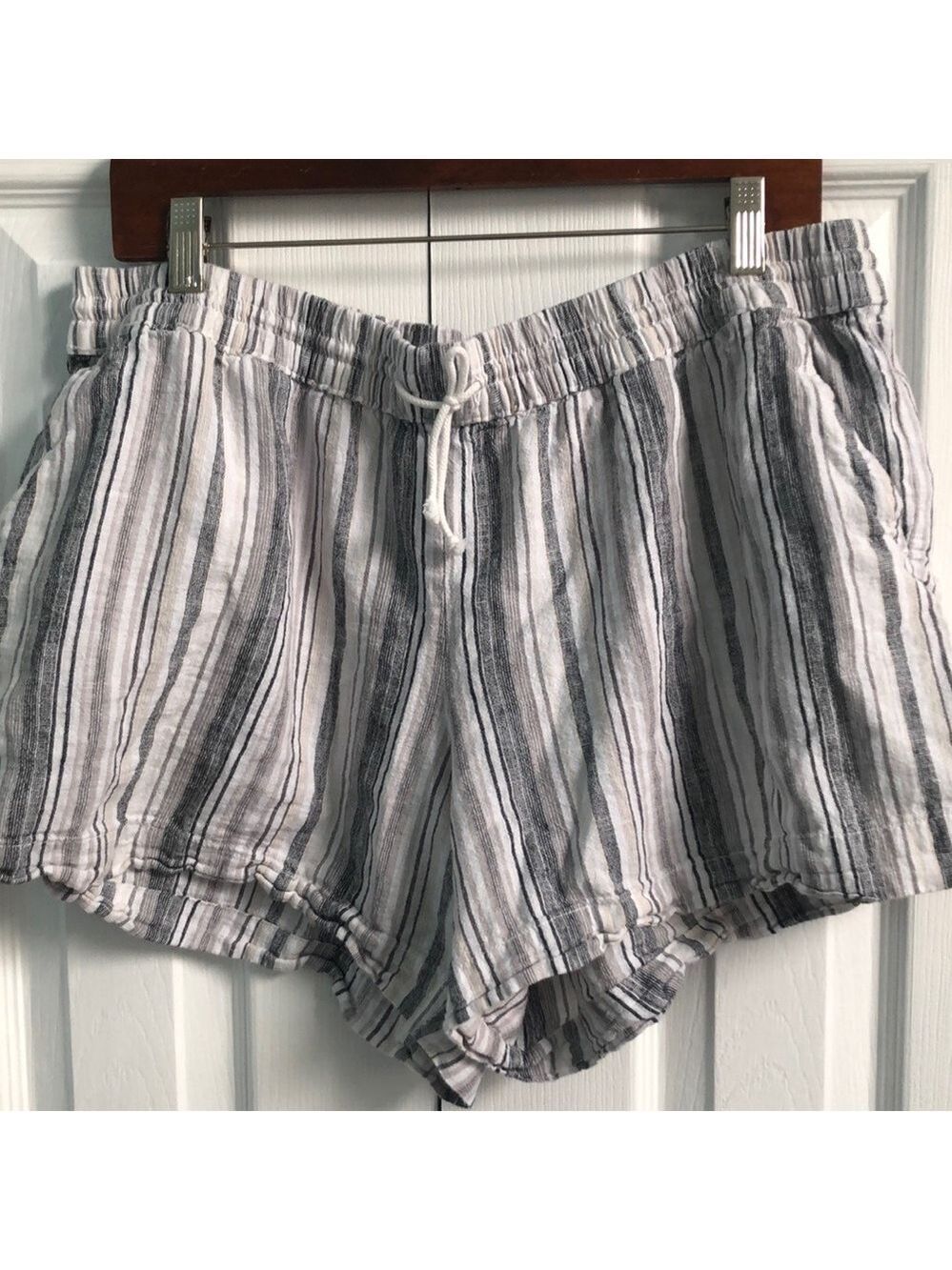 Beachlunchlounge Striped Drawstring Elastic Waist Linen Blend Shorts Size XL